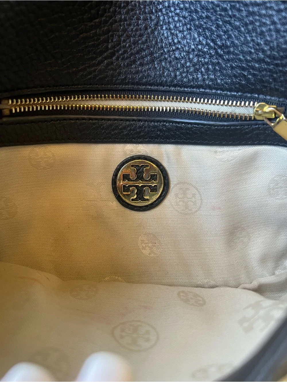 Tory Burch Black Pebbled Leather Convertible Crossbody with Gold Logo